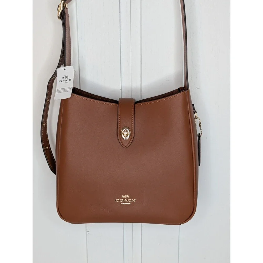 Coach Hadley Smooth Leather Turnlock File Bag - Tan, NWT $325 Retail